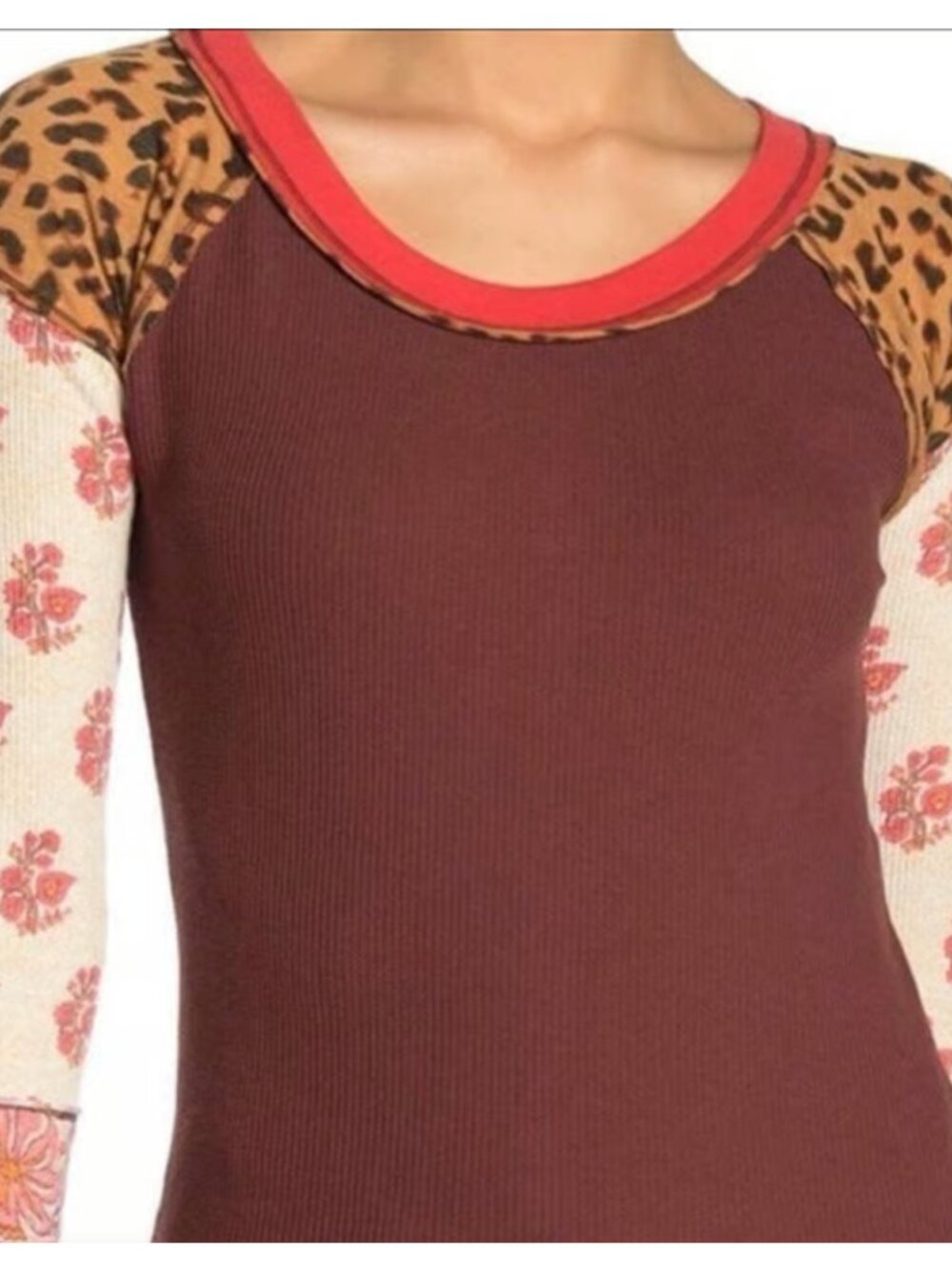 Free People Women's Mixed Print Long Sleeve Top Size Small